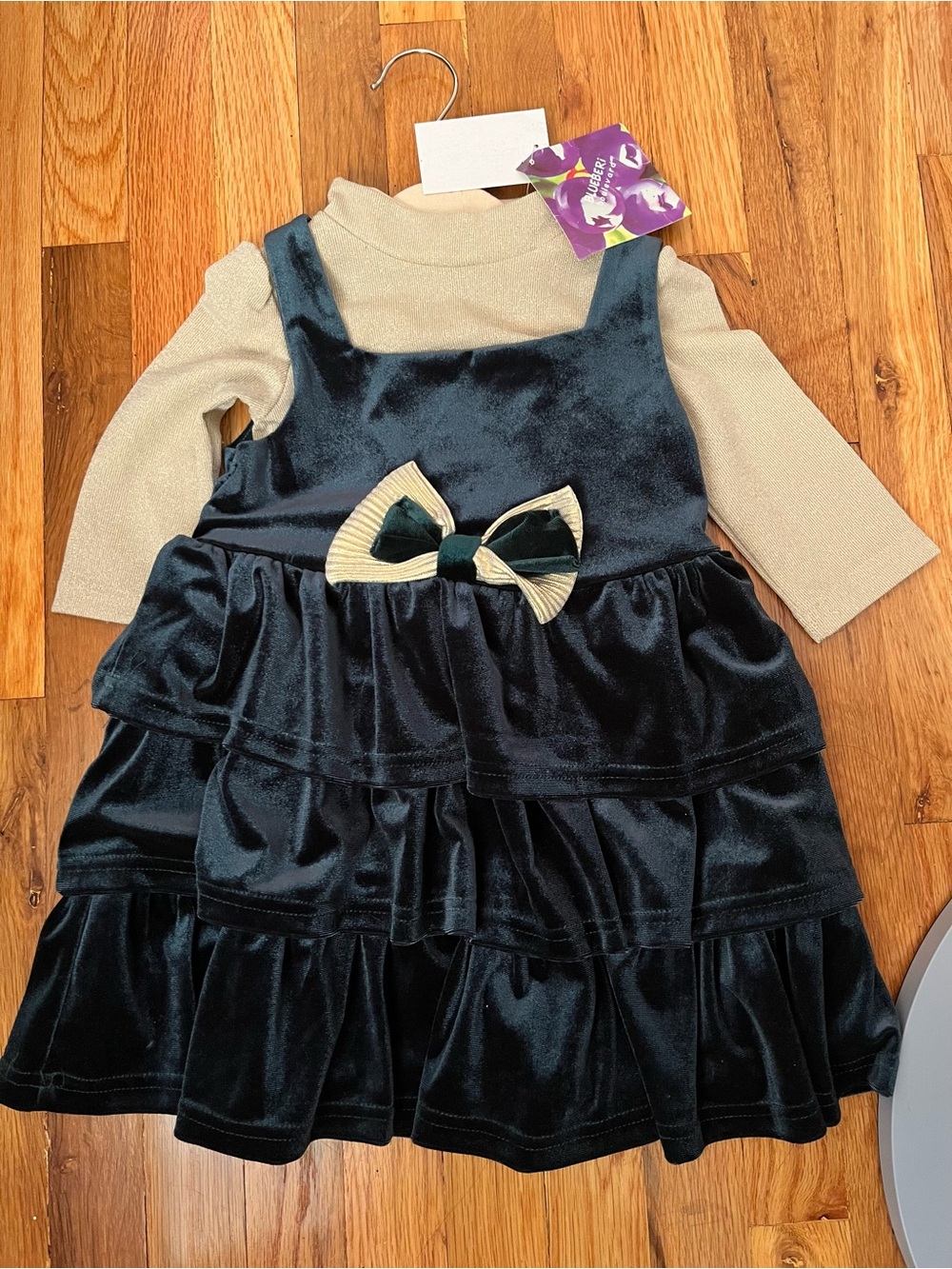 Blueberi Boulevard 2T Green Velvet 2pc Dress Set NWT